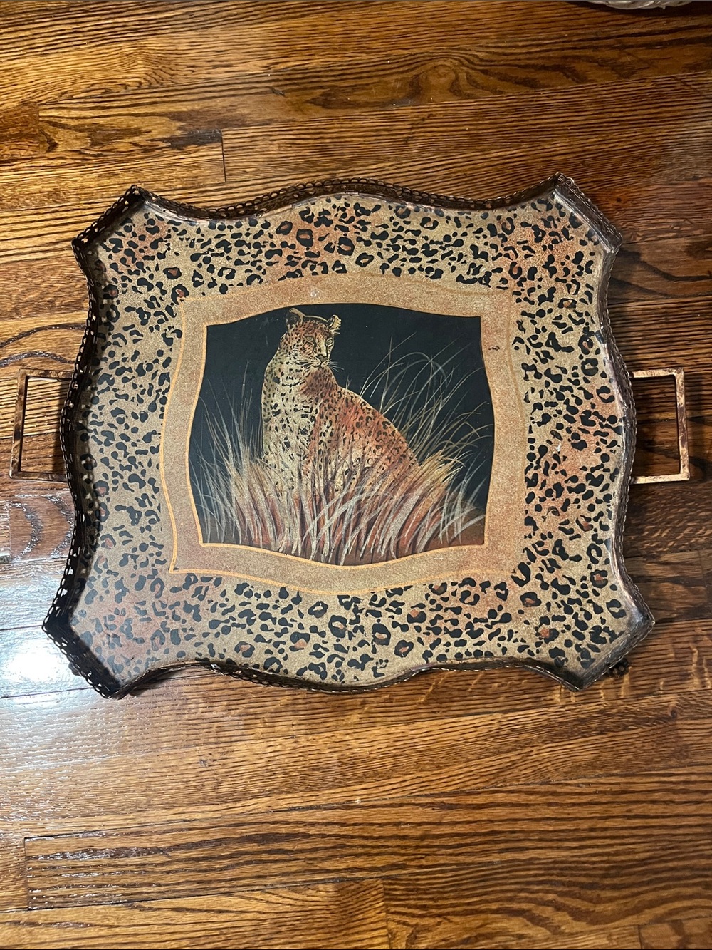 Leopard Print Decorative Metal Serving Tray